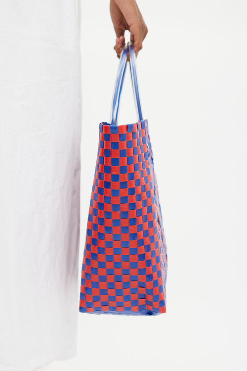 Marni Blue 
Red Woven Market Tote Bag