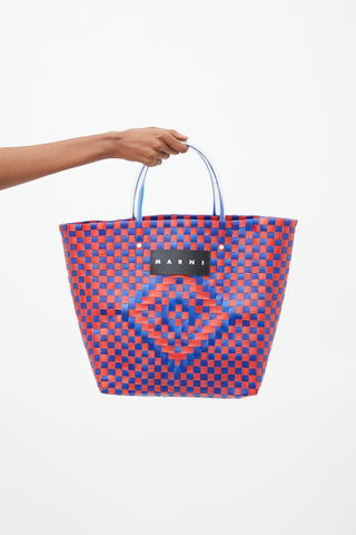 Marni Blue 
Red Woven Market Tote Bag