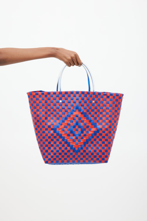 Marni Blue 
Red Woven Market Tote Bag