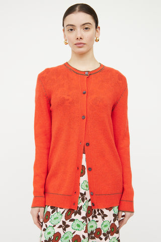 Marni Orange 
Green Cashmere Knit Cardigan