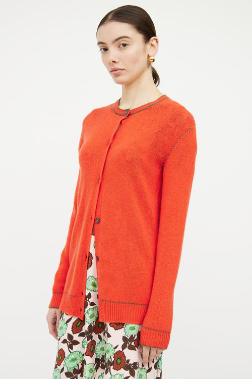 Marni Orange 
Green Cashmere Knit Cardigan