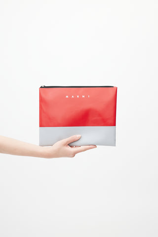 Marni Red 
Grey Faux Leather Pouch