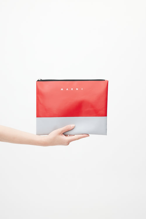 Marni Red 
Grey Faux Leather Pouch