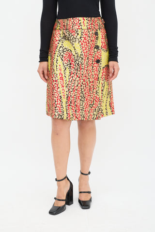 Marni Red 
Multicolour Floral Brocade Wrap Skirt