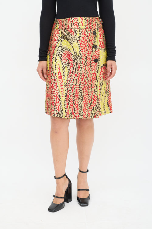 Marni Red 
Multicolour Floral Brocade Wrap Skirt