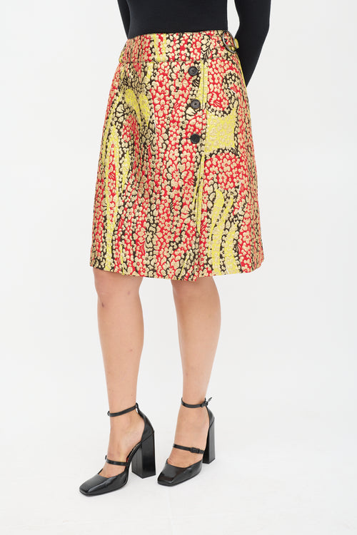 Marni Red 
Multicolour Floral Brocade Wrap Skirt