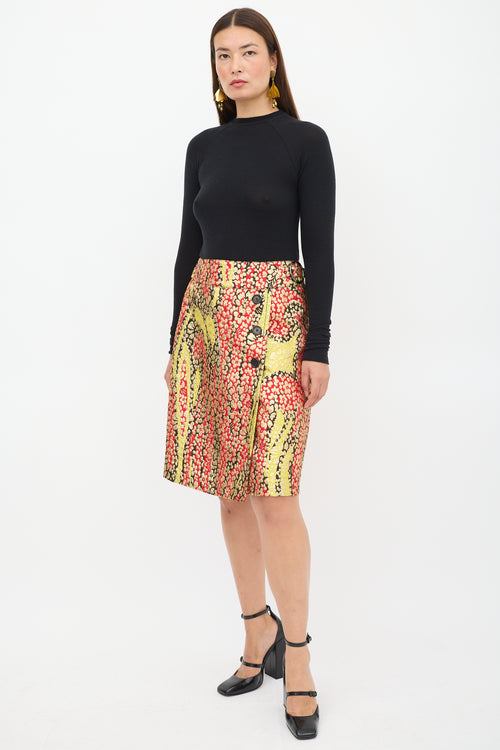 Marni Red 
Multicolour Floral Brocade Wrap Skirt