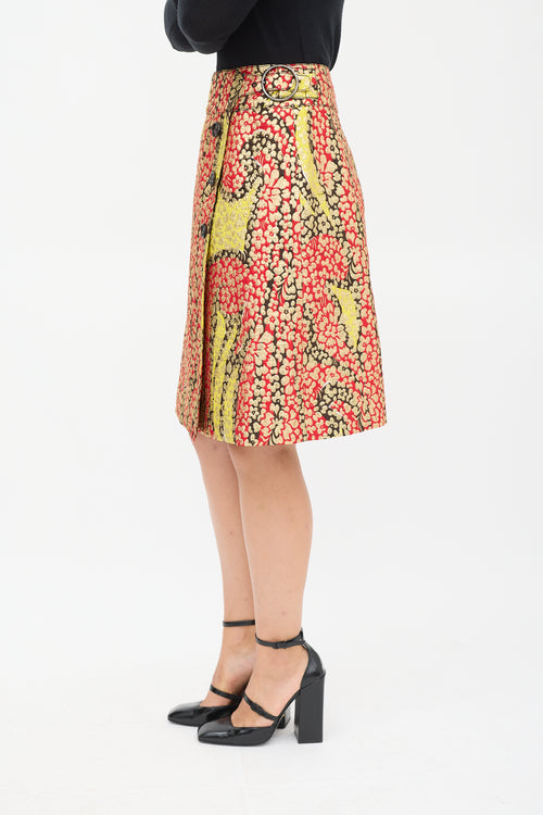 Marni Red 
Multicolour Floral Brocade Wrap Skirt