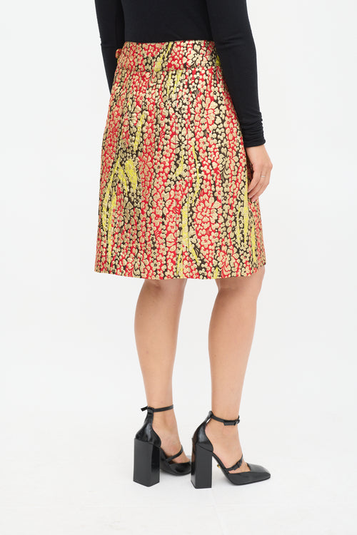 Marni Red 
Multicolour Floral Brocade Wrap Skirt