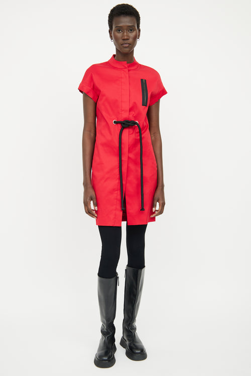 Marni Red Button Cord Modern Collar Dress