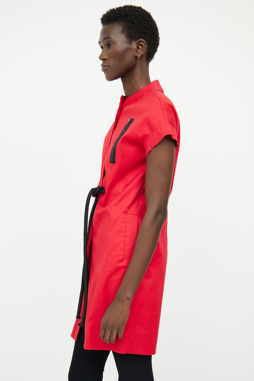 Marni Red Button Cord Modern Collar Dress