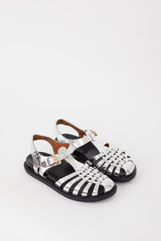 Marni Silver Leather Mirrored Fisherman Sandal