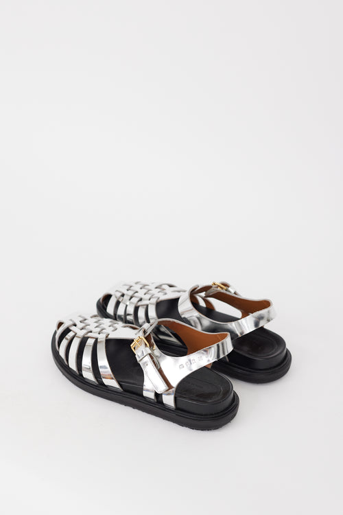 Marni Silver Leather Mirrored Fisherman Sandal