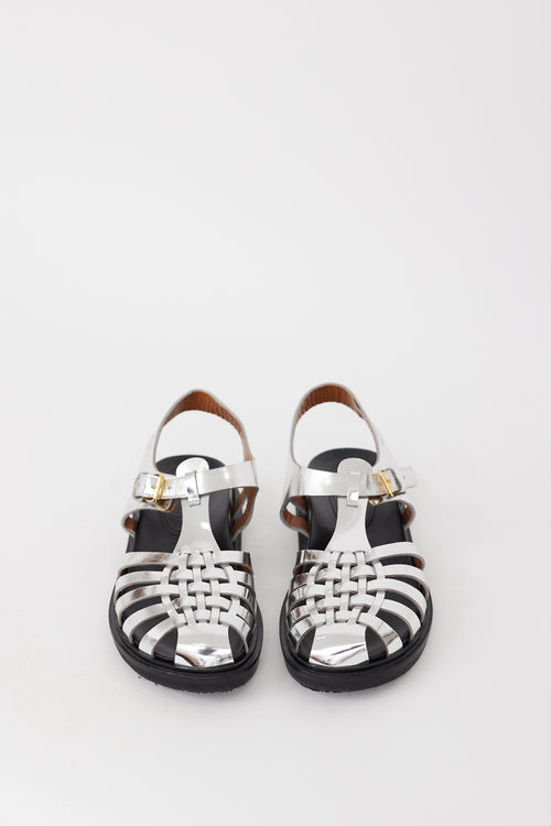 Marni Silver Leather Mirrored Fisherman Sandal