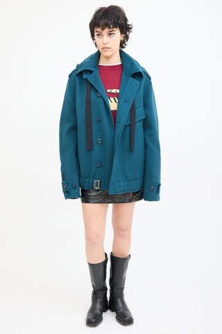 Marni Teal Wool 
Cashmere Pea Coat