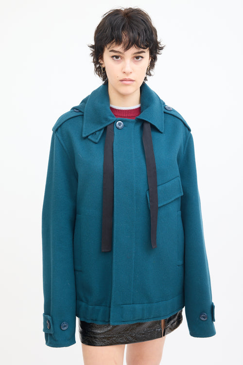 Marni Teal Wool 
Cashmere Pea Coat