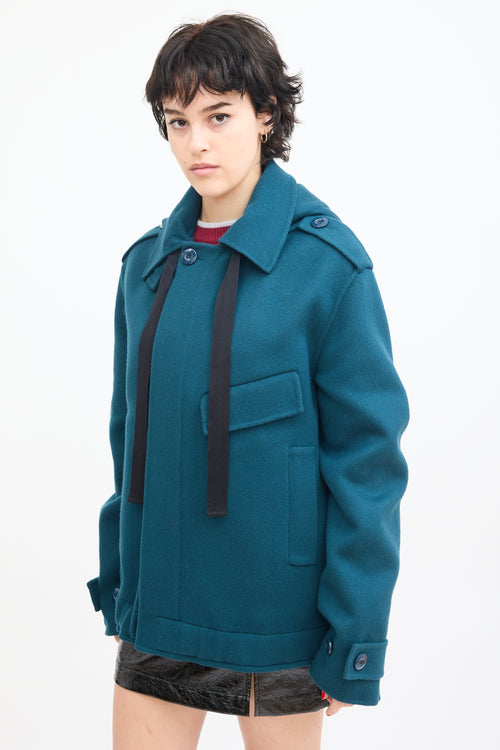 Marni Teal Wool 
Cashmere Pea Coat