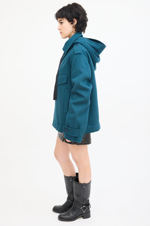 Marni Teal Wool 
Cashmere Pea Coat