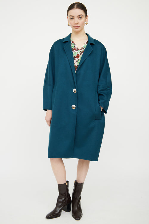 Marni Blue Wool Belted Snap Button Coat