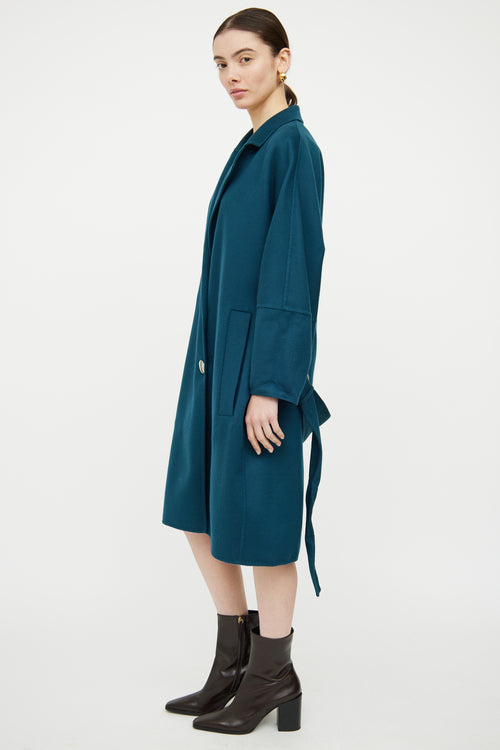 Marni Blue Wool Belted Snap Button Coat