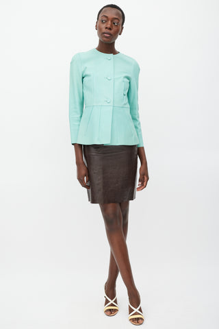 Marni Turquoise Leather Peplum Jacket