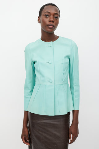 Marni Turquoise Leather Peplum Jacket