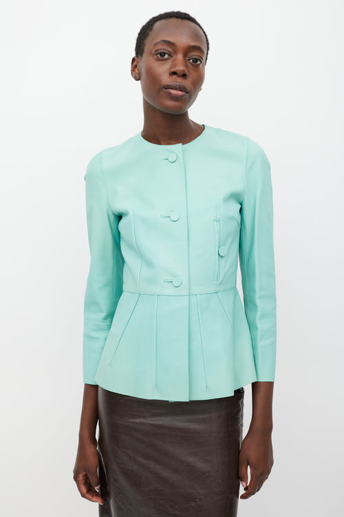 Marni Turquoise Leather Peplum Jacket