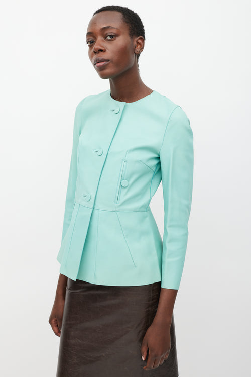 Marni Turquoise Leather Peplum Jacket