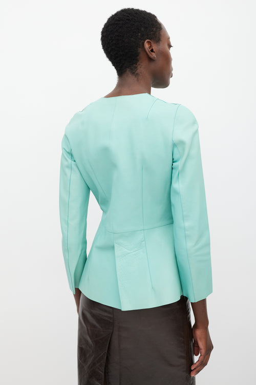 Marni Turquoise Leather Peplum Jacket