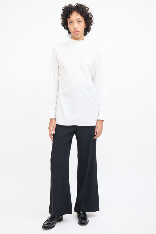 Marni White Cotton Stand Collar Tunic Blouse