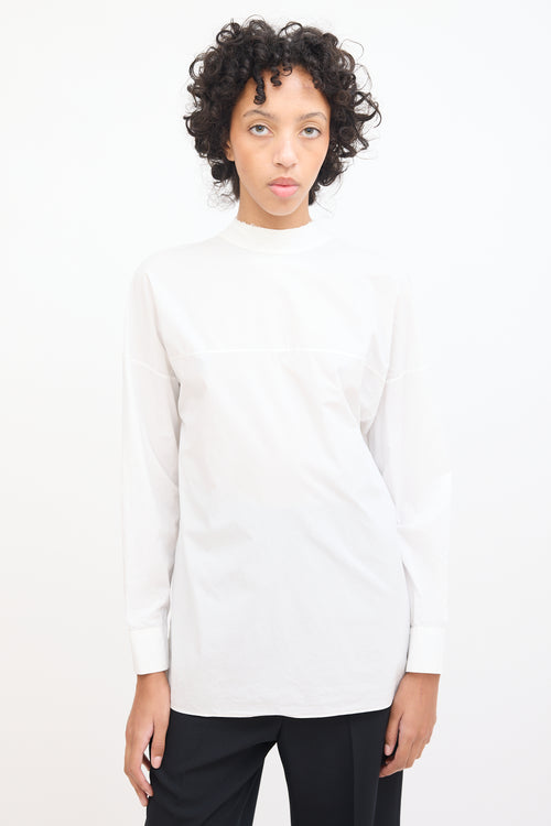 Marni White Cotton Stand Collar Tunic Blouse