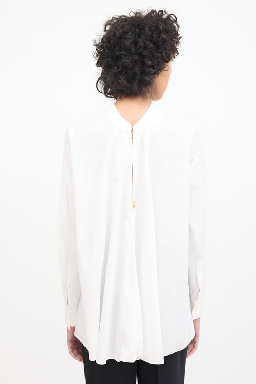 Marni White Cotton Stand Collar Tunic Blouse