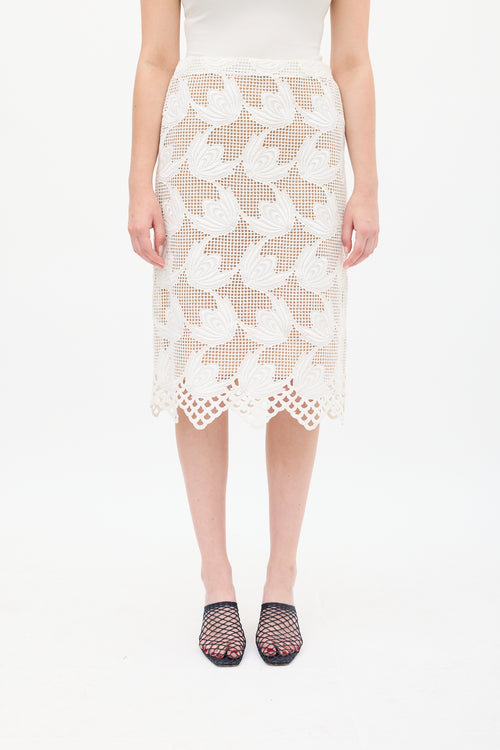 Marni White Guipure Lace Overlay Midi Skirt