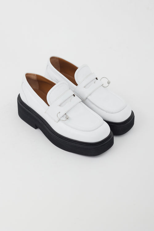 Marni White Leather Pierced Platform Loafer