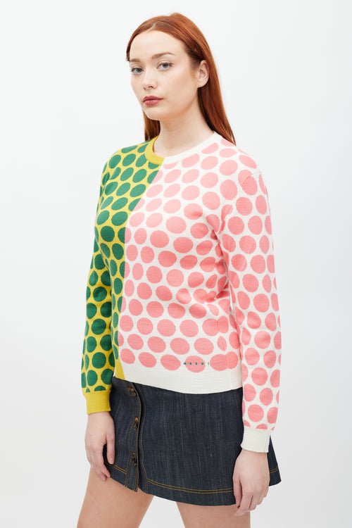 Marni White 
Multicolour Polka Dot Wool Knit Sweater