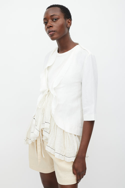 Marni White Tie Front Ruffled Blouse