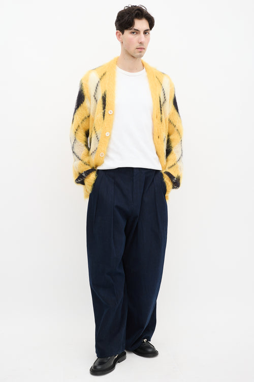 Marni Yellow 
Black Mohair Fuzzy Wuzzy Argyle Cardigan