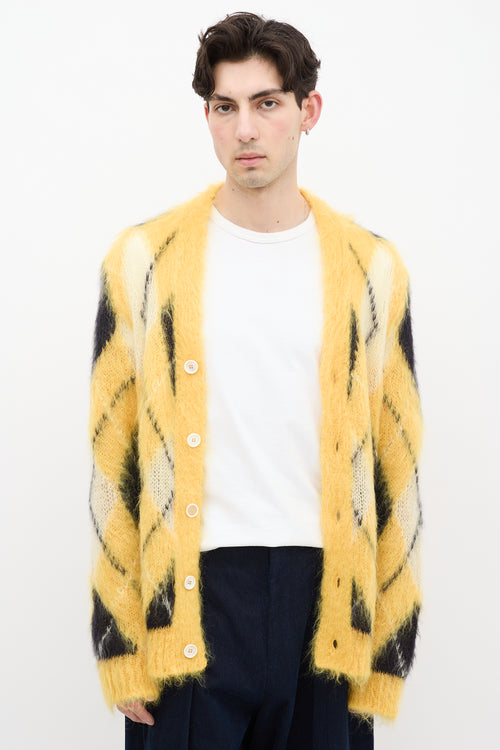 Marni Yellow 
Black Mohair Fuzzy Wuzzy Argyle Cardigan