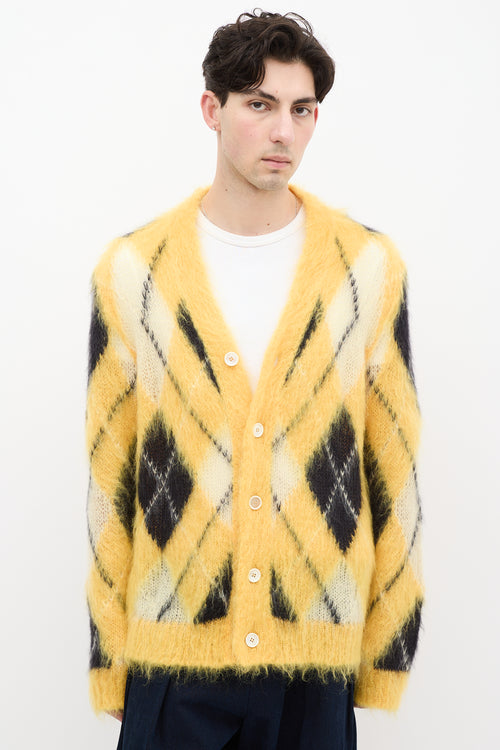 Marni Yellow 
Black Mohair Fuzzy Wuzzy Argyle Cardigan