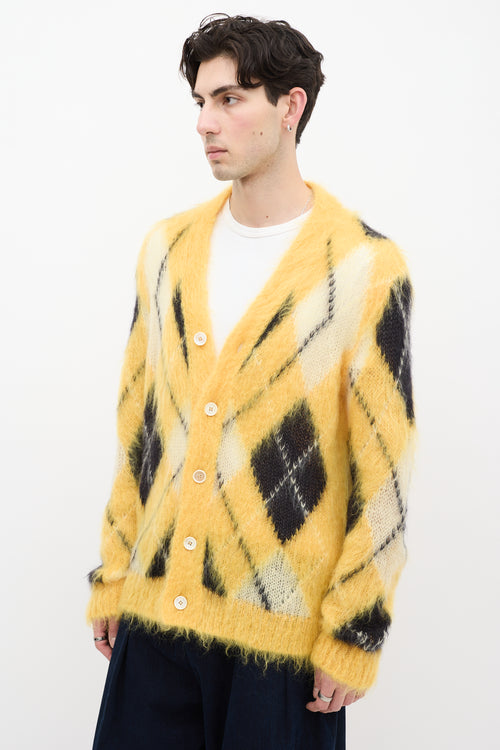 Marni Yellow 
Black Mohair Fuzzy Wuzzy Argyle Cardigan