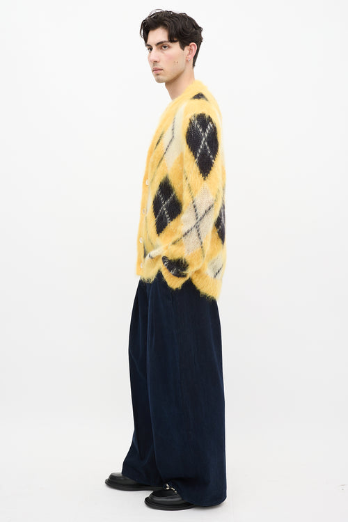 Marni Yellow 
Black Mohair Fuzzy Wuzzy Argyle Cardigan