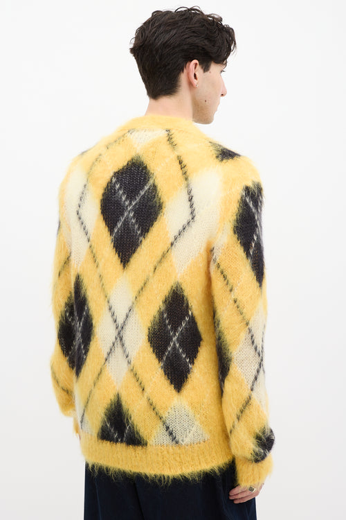 Marni Yellow 
Black Mohair Fuzzy Wuzzy Argyle Cardigan