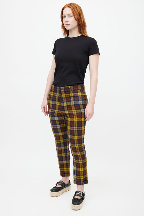 Marni Yellow 
Burgundy Wool Plaid Trouser