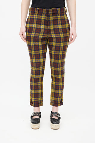 Marni Yellow 
Burgundy Wool Plaid Trouser