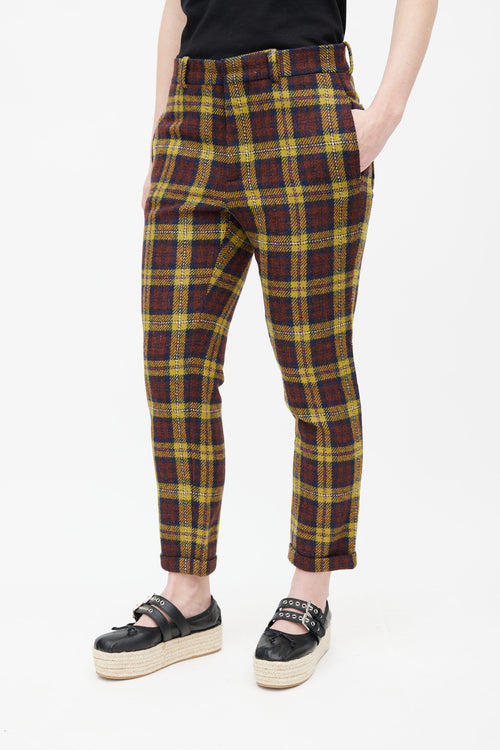 Marni Yellow 
Burgundy Wool Plaid Trouser