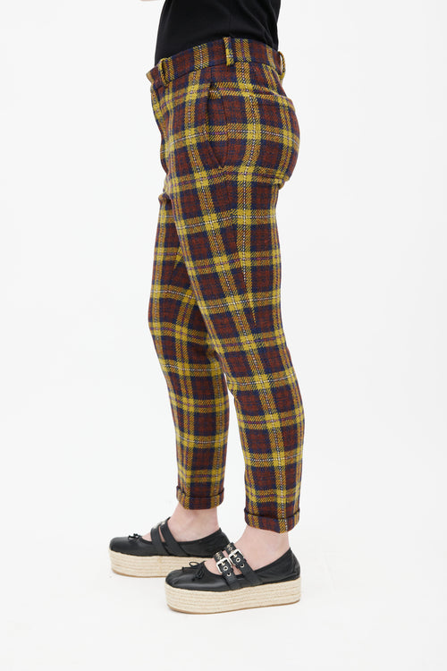 Marni Yellow 
Burgundy Wool Plaid Trouser