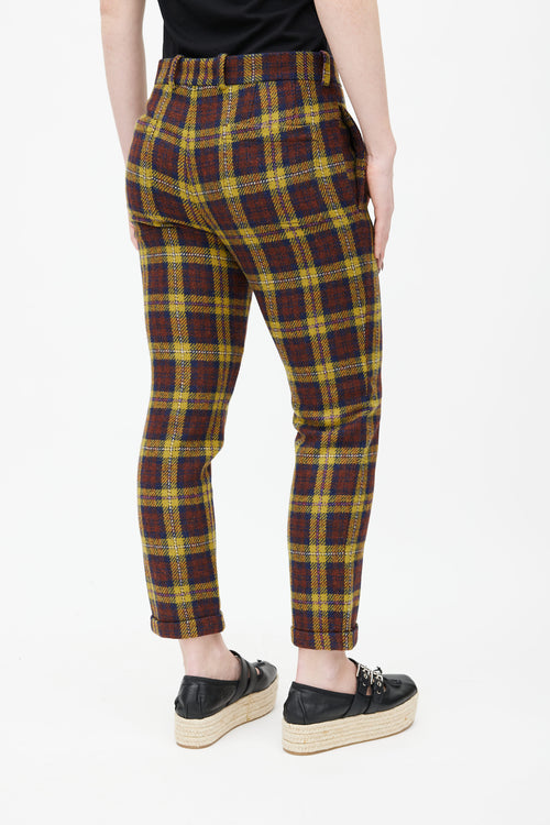 Marni Yellow 
Burgundy Wool Plaid Trouser