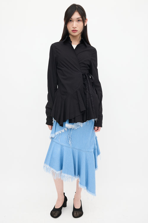 Marques Almeida Black Ruffled Wrap Shirt