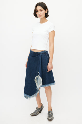 Marques Almeida Blue Denim Gathered Asymmetrical Skirt