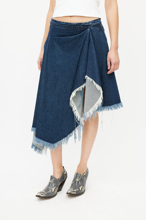 Marques Almeida Blue Denim Gathered Asymmetrical Skirt